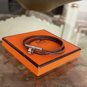 Hermes Brown Leather Bracelet with Silver Clasp
